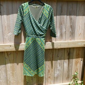 Prana Green Patterned Wrap-Style Dress
